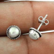 Women Gift 925 Sterling Silver Jewelry Pearl Stud Earrings H20