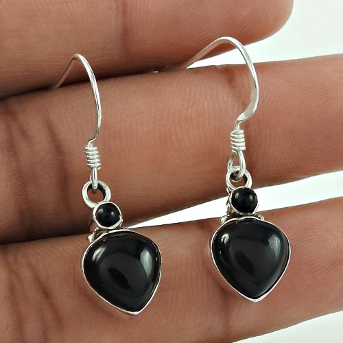 Absorbing Black Onyx Earrings Gemstone Sterling Silver Jewellery Wholesaler India