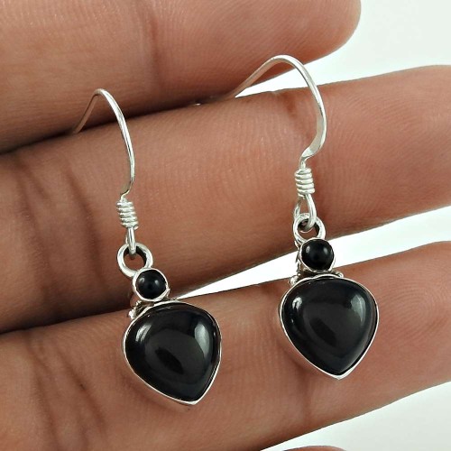 Natural Black Onyx Earrings Gemstone Sterling Silver Jewellery Supplier India