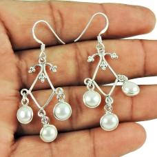 Designer Pearl Sterling Silver Dangle Earrings 925 Sterling Silver Indian Jewellery