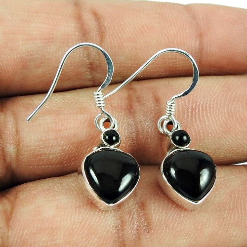 Beautiful Black Onyx Gemstone Dangle Earrings 925 Silver Jewellery