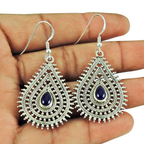 Indian Sterling Silver Jewellery Charming Amethyst Gemstone Dangle Earrings