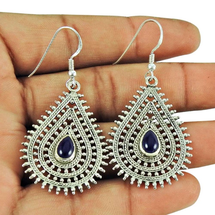 925 Sterling Silver Indian Jewellery Ethnic Gemstone Dangle Earrings