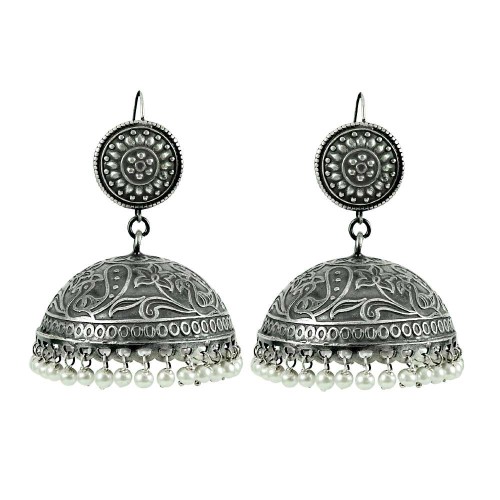 Oxidised Sterling Silver Jewellery Ethnic Pearl Jhumka Wholesale Price