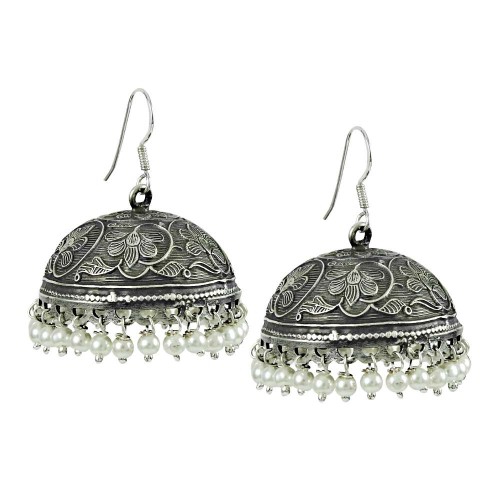 925 Sterling Silver Oxidised Jewellery Beautiful Pearl Jhumka