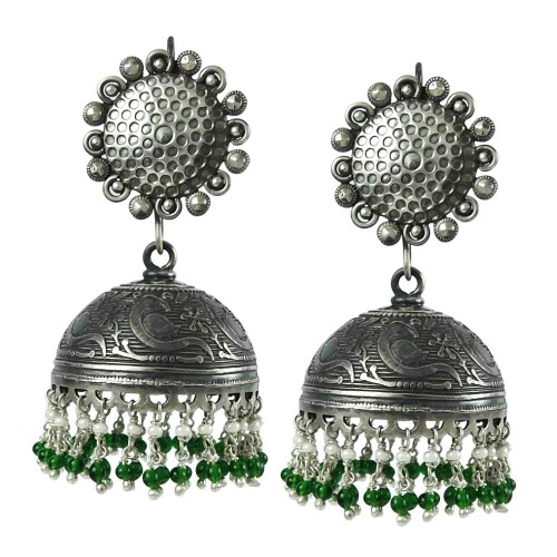 925 Sterling Silver Gemstone Jewellery Trendy Green Onyx and, Pearl Jhumki