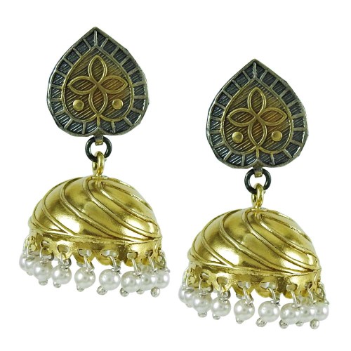 Gold Plated 925 Sterling Silver Indian Jewellery Ethnic Pearl Jhumki