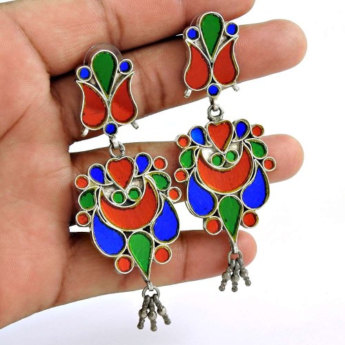 Charming 925 Sterling Silver Antique Glass Earrings