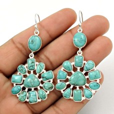 Personable 925 Sterling Silver Turquoise Gemstone Earring Antique Jewelry H12
