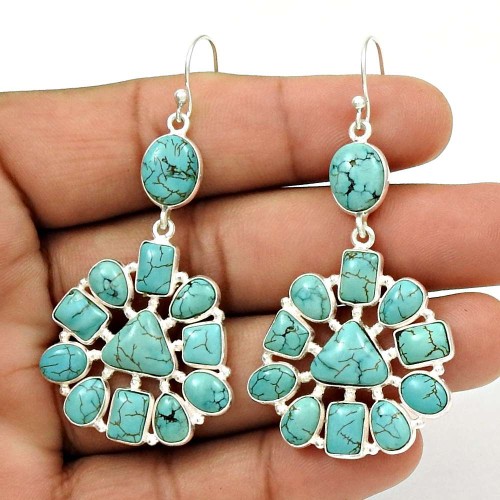 Classic 925 Sterling Silver Turquoise Gemstone Earring Traditional Jewelry R8