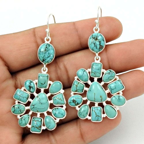 Amusable 925 Sterling Silver Turquoise Gemstone Earring Jewelry K7