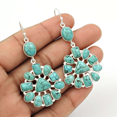 Excellent 925 Sterling Silver Turquoise Gemstone Earring Ethnic Jewelry S6