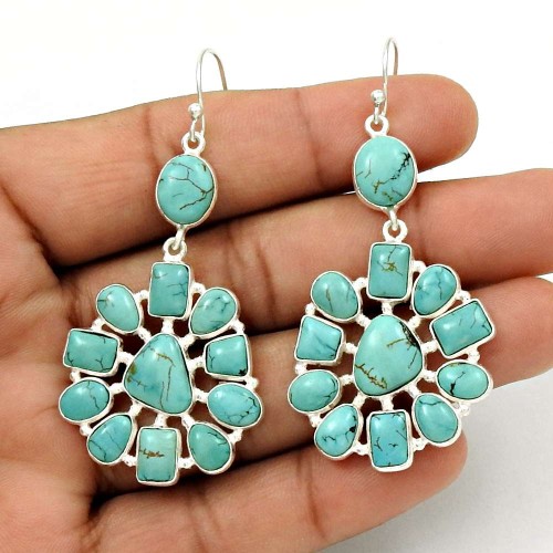 Beautiful 925 Sterling Silver Turquoise Gemstone Earring Tribal Jewelry G10