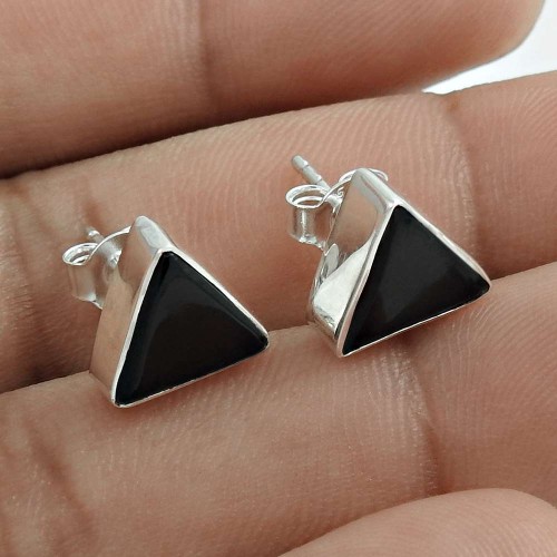 Pleasing 925 Sterling Silver Black Onyx Gemstone Earring Handmade Jewelry A54