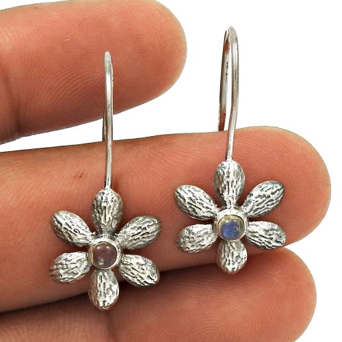 Beautiful 925 Sterling Silver Rainbow Moonstone Flower Earring Traditional Jewelry S2