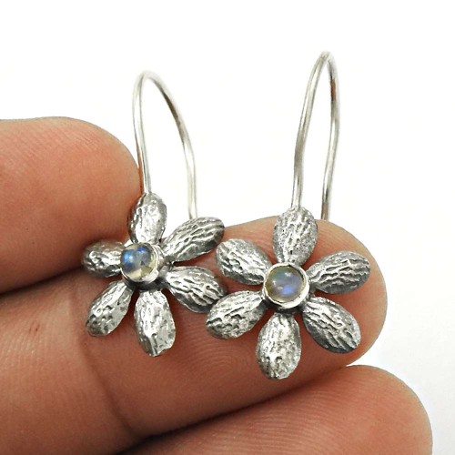 Pretty 925 Sterling Silver Rainbow Moonstone Flower Earring Handmade Jewelry H9