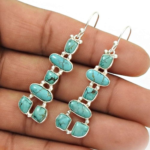 Natural TURQUOISE HANDMADE Jewelry 925 Sterling Silver Inukshuk Earring MC48