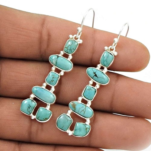 Natural TURQUOISE Inukshuk Earring 925 Silver HANDMADE Fine Jewelry BR50