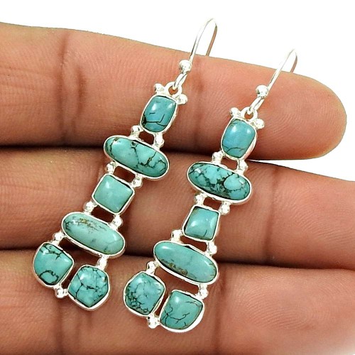 HANDMADE 925 Sterling Silver Jewelry Natural TURQUOISE Inukshuk Earring MZ45