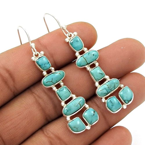 HANDMADE 925 Sterling Silver Jewelry Natural TURQUOISE Inukshuk Earring MZ49