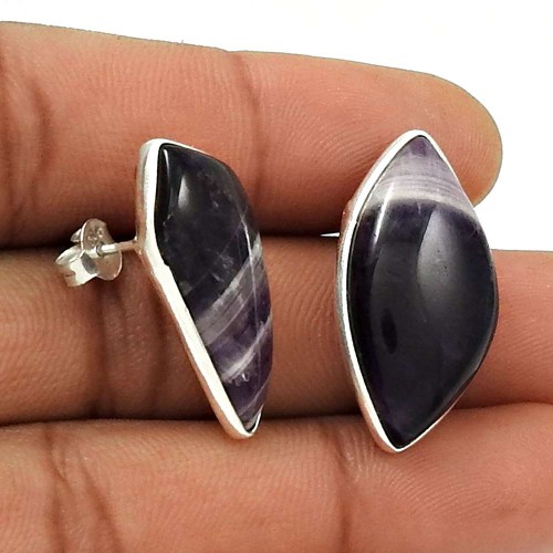 Natural FLUORITE Gemstone Mismatch Earring 925 Silver HANDMADE Jewelry W18
