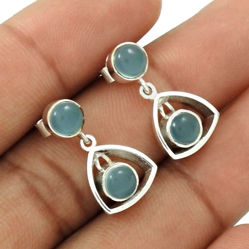 Natural CHALCEDONY Gemstone HANDMADE Jewelry 925 Sterling Silver Earring NH56