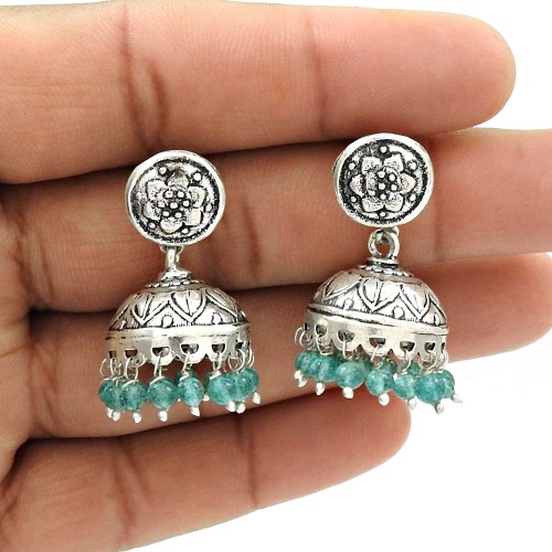 Natural TOPAZ Gemstone Jhumki Earring 925 Silver HANDMADE Fine Jewelry AW15
