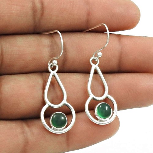 Natural GREEN ONYX Gemstone HANDMADE Jewelry 925 Sterling Silver Earring AY18
