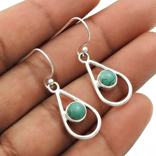 Natural TURQUOISE Gemstone HANDMADE Jewelry 925 Sterling Silver Earring AS20