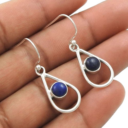 Natural LAPIS Gemstone HANDMADE Jewelry 925 Solid Sterling Silver Earring AN19