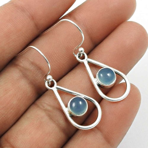 HANDMADE 925 Sterling Silver Jewelry Natural CHALCEDONY Gemstone Earring AU15