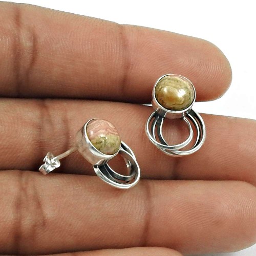 HANDMADE 925 Sterling Silver Jewelry Natural RHODOCHROSITE Gemstone Earring V35