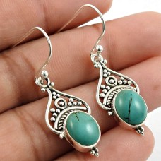 Turquoise Gemstone Earring 925 Sterling Silver Indian Handmade Jewelry Y5