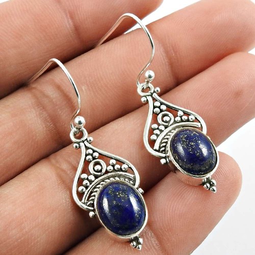 Lapis Lazuli Gemstone Earring 925 Sterling Silver Ethnic Jewelry C6