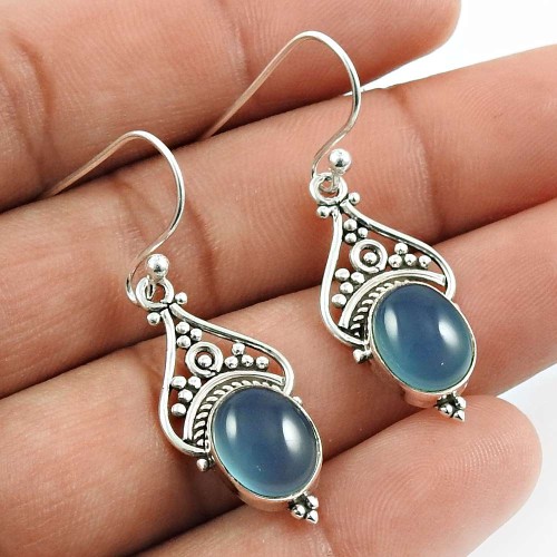 Chalcedony Gemstone Earring 925 Sterling Silver Indian Jewelry H6