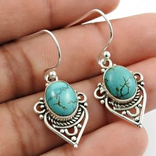 Turquoise Gemstone Earring 925 Sterling Silver Indian Handmade Jewelry C7
