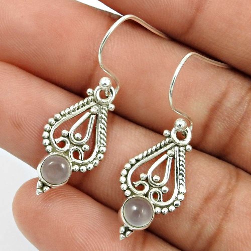 Chalcedony Gemstone Earring 925 Sterling Silver Traditional Jewelry P7