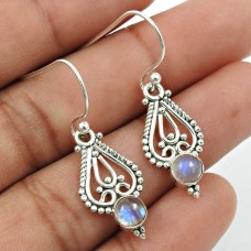 Rainbow Moonstone Gemstone Earring 925 Sterling Silver Traditional Jewelry V6