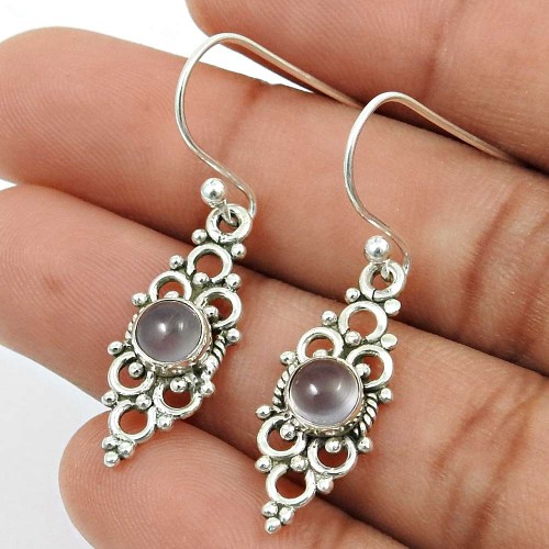 Chalcedony Gemstone Earring 925 Sterling Silver Indian Jewelry P8