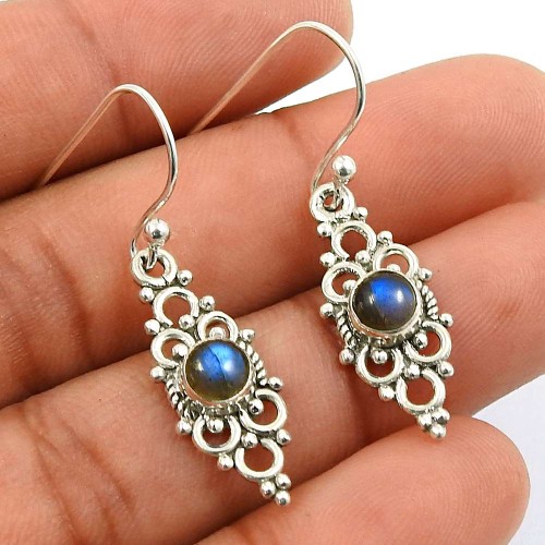 Labradorite Gemstone Earring 925 Sterling Silver Handmade Indian Jewelry R8