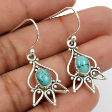 Turquoise Gemstone Earring 925 Sterling Silver Vintage Jewelry G10