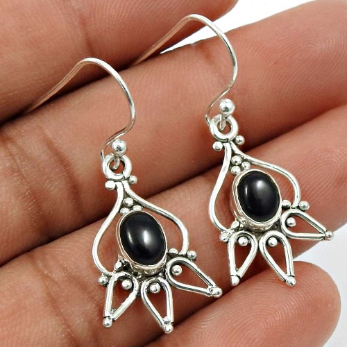 Black Onyx Gemstone Earring 925 Sterling Silver Indian Handmade Jewelry O10