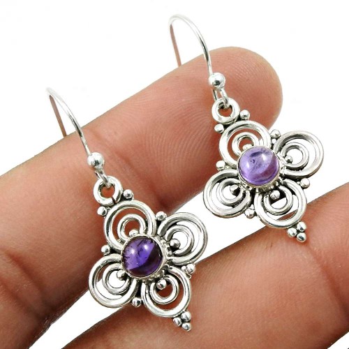 Amethyst Gemstone Earring 925 Sterling Silver Indian Handmade Jewelry S11