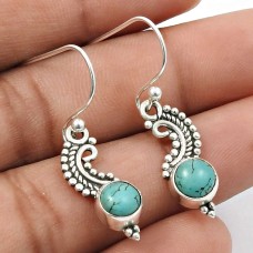 Turquoise Gemstone Earring 925 Sterling Silver Indian Handmade Jewelry K14