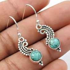 Turquoise Gemstone Earring 925 Sterling Silver Handmade Indian Jewelry L14