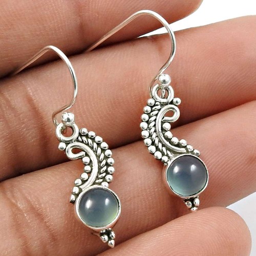 Chalcedony Gemstone Earring 925 Sterling Silver Traditional Jewelry X14