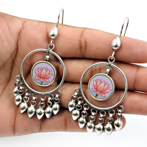 Glass Painting Earring 925 Sterling Silver Stylish Jewelry A15