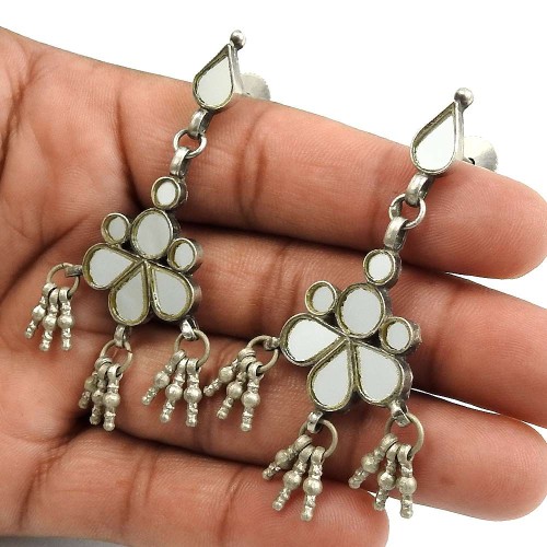 White Glass Earring 925 Sterling Silver Indian Jewelry D15