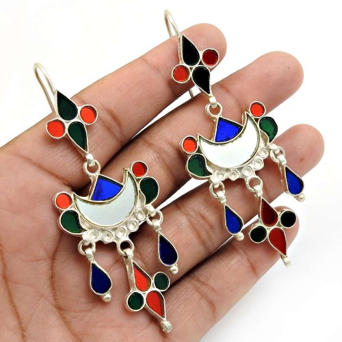 Multi Color Glass Earring 925 Sterling Silver Traditional Jewelry H15