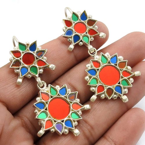 Multi Color Glass Earring 925 Sterling Silver Ethnic Jewelry I15